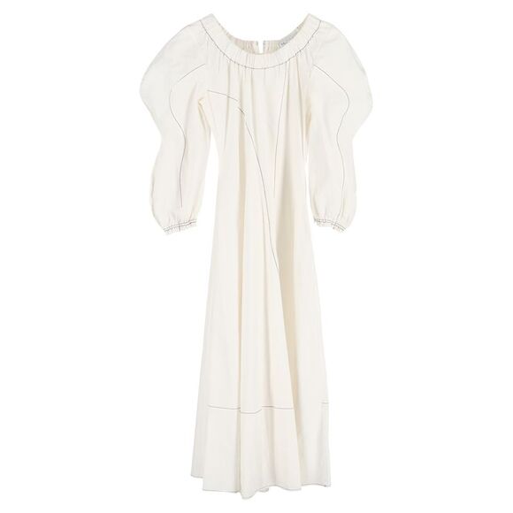 Rejina Pyo Aida Puff-Sleeve Midi Dress in White Cotton